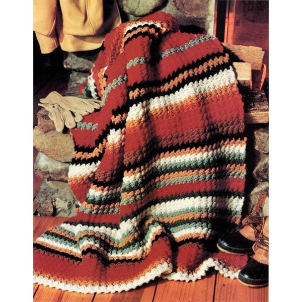 Vintage Afghan Crochet Pattern Warm Fireside Colorful Throw Scrap Blanket PDF Instant Digital Download Cozy Chunky Blanket Fast and Easy