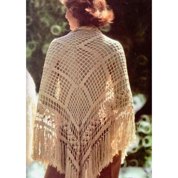 Vintage Crochet Pattern Lacy Triangle Shawl Wrap Fringe Trim PDF INSTANT Digital Download