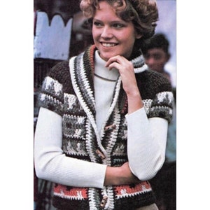Vintage Crochet Pattern Lopi Rustic Jacket Cardigan Sweater PDF Instant Digital Download Toggle Buttons