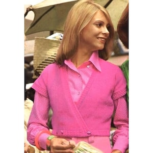 Vintage Knitting Pattern Hug Me Tight Sweater Vest Cross Over Button Front Knit Shrug Top PDF Instant Digital Download