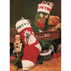 Vintage Christmas Stocking Knitting Pattern Classic Reindeer and Snowman Knitted Stockings PDF Instant Digital Download