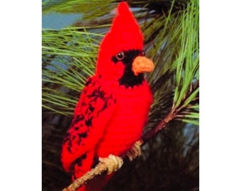 Vintage Crochet Pattern Red Cardinal Amigurumi Stuffed Bird Plush PDF Instant Digital Download