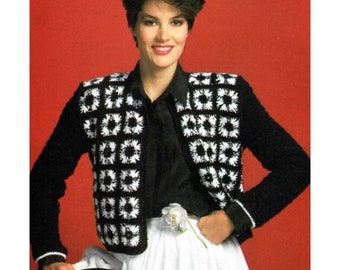 Vintage Crochet Pattern Granny Square Cropped Sweater Jacket PDF Instant Digital Download