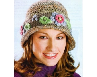 Vintage Crochet Pattern Floral Cloche Hat Cap with Flower PDF Instant Digital Download