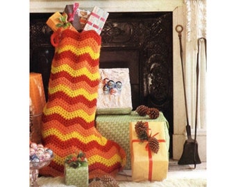Vintage Christmas Stocking Crochet Pattern 2.5 Foot Giant Oversized Stocking PDF Instant Digital Download Ripple Zig-Zag Design 29" Tall