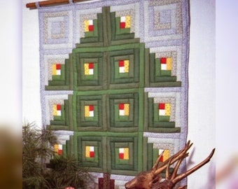 Vintage Quilt Sewing Pattern Log Cabin Christmas Pine Tree Wall Hanging Quilt PDF Instant Digital Download