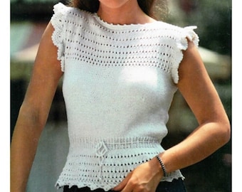 Vintage Knitting Pattern Lacy Eyelet Top Pullover Knitted Sweater PDF Instant Digital Download