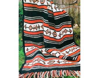 Vintage Crochet Afghan Pattern Indian Bands Blanket Navajo Southwestern Aztec Design Throw PDF Instant Digital Printable Download