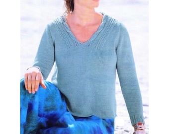 Vintage Knitting Pattern Beachy V-Neck Pullover Knit Sweater PDF Instant Digital DOWNLOAD
