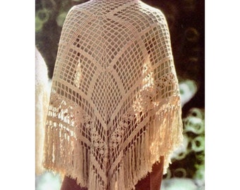 Vintage Crochet Pattern Lacy Triangle Shawl Wrap Fringe Trim PDF INSTANT Digital Download