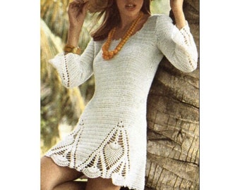 Vintage Crochet Pattern Tunic  Wide Leg Pants Open Lacy Weave Bell Bottoms Swimsuit Cover PDF Instant Digital Download Leisure Suit