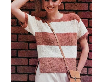 Vintage Knitting Pattern Women's Knit Striped Short Sleeve Top Crop Sweater PDF Instant Digital Download Knitted Blouse