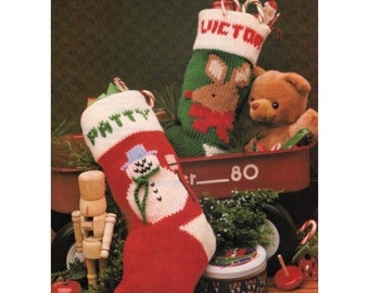 Vintage Christmas Stocking Knitting Pattern Classic Reindeer and Snowman Knitted Stockings PDF Instant Digital Download