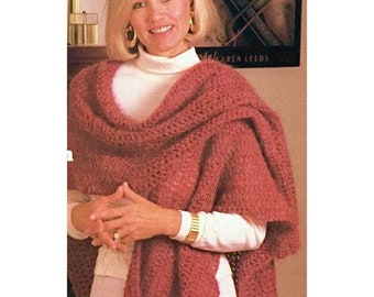 Vintage Crochet Pattern Easy Red Ruana Lacy Scarf Wrap Shawl Lightweight PDF Instant Digital Download