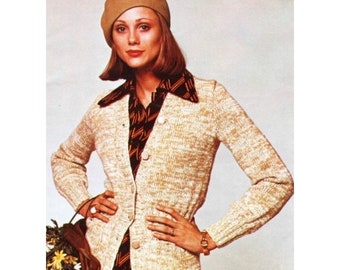 Vintage Knit Sweater Jacket Pattern, Button Front Cardigan (PDF Download)