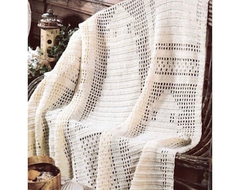 Vintage Crochet Pattern Filet Afghan Guiding Light Lighthouse Throw Blanket PDF Instant Digital DOWNLOAD Beach House Home Decor