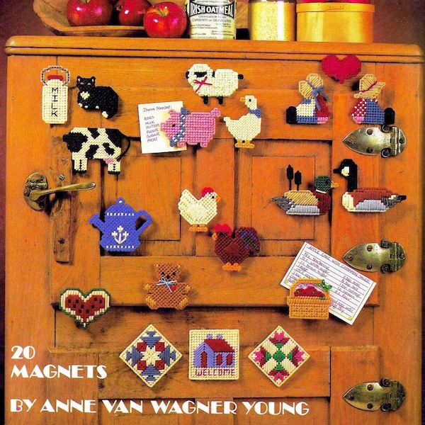 Vintage Plastic Canvas Pattern Book PDF Country Home House Magnet Patterns Instant Download Chicken Heart Farmer Goose Sheep Pig Duck Cow