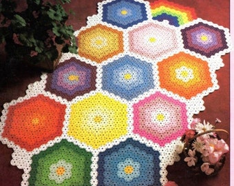 Vintage Crochet Pattern Grandmother's Flower Garden Afghan Hexagon Motif Blanket  PDF Instant Digital Download Colorful Garden Throw