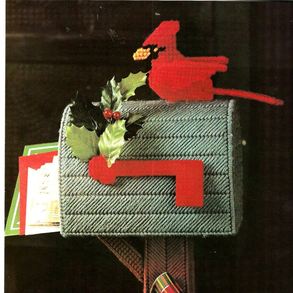 Vintage Plastic Canvas Christmas Pattern Card Holder Mailbox with Cardinal Bird PDF INSTANT digital DOWNLOAD