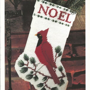 Vintage Plastic Canvas Pattern Christmas Cardinal Stocking PDF Pattern INSTANT Digital DOWNLOAD Red Bird