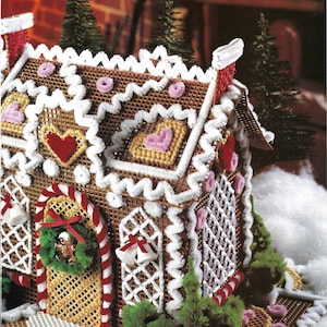 Vintage Christmas Plastic Canvas Pattern Gingerbread House Ornate Details PDF Pattern INSTANT Digital DOWNLOAD