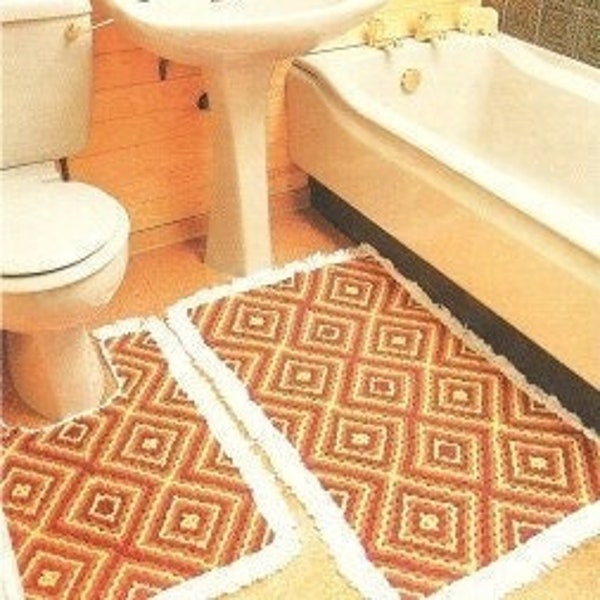 Vintage Crochet Pattern Diamond Granny Square Bathmat Rug PDF Instant Digital Download Bathroom Decor