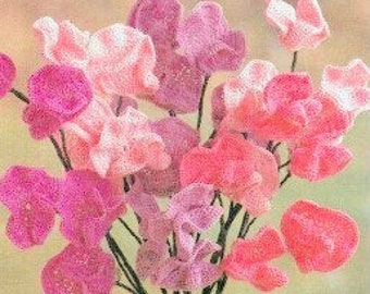 Vintage Crochet Pattern Sweet Pea Spring Flowers Bouquet Artificial Wired Flower Arrangement PDF Instant Digital Download Cotton Crochet