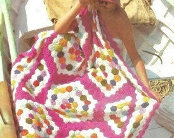 Vintage Crochet Pattern Flower Garden Afghan Throw Hexagon Motif Blanket  PDF Instant Digital Download