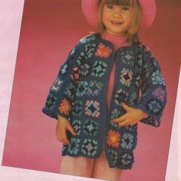 Vintage Crochet Pattern Boys Girls Granny Square Cardigan Sweater PDF INSTANT Digital DOWNLOAD Childs Childrens