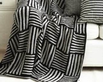 Afghan Knitting Pattern Modern Sleek Black and Gray Tiles Geometric Throw Blanket PDF Instant Digital Download