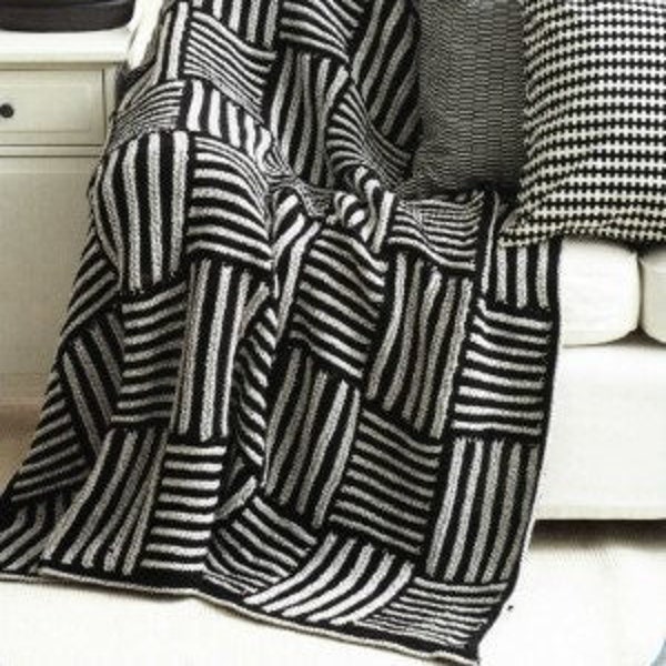 Afghan Knitting Pattern Modern Sleek Black and Gray Tiles Geometric Throw Blanket PDF Instant Digital Download