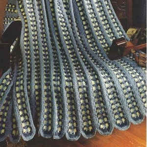 Vintage Mile a Minute Crochet Pattern Striking Blue Afghan Throw Blanket PDF Instant Digital Download