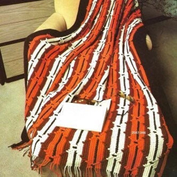 Vintage Crochet Pattern Striped Southwestern Navajo Afghan Blanket Variegated Indian Throw PDF Instant Digital Download 48X70