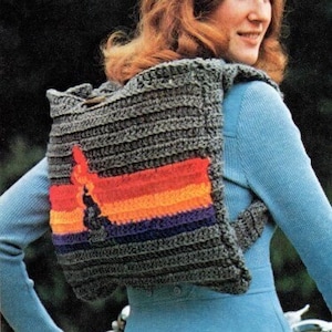 Vintage Crochet Backpack Pattern: Flashy Lightning Bolt Design (PDF Digital Download)