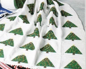 Christmas Blanket Crochet Pattern Evergreen Tree Block Motif Winter Afghan Throw Vintage PDF Instant Digital Download Granny Square