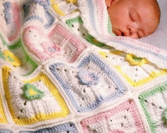 Vintage Baby Blanket Crochet Pattern Precious Petals Floral Pastel Granny Motif Lacy Flower Baby Afghan Throw PDF Instant Digital Download