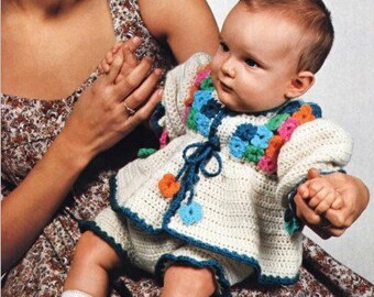 Vintage Crochet Pattern Baby Layette Jacket, Dress and Bloomers Newborn 0 - 6 months PDF Instant Digital Download
