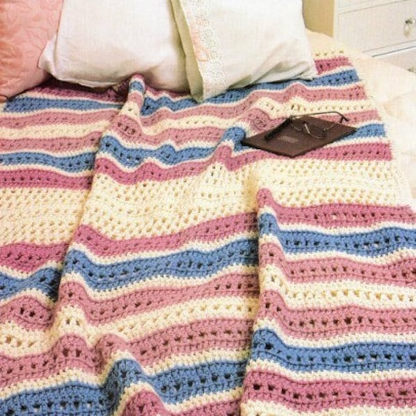 Vintage Crochet Pattern Carnival Stripe Colorful Afghan Blanket Desert Indian Throw PDF Instant Digital Download 57X70