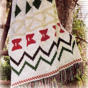 Vintage Crochet Blanket Pattern Native Colors Southwestern Navajo Afghan Throw PDF Instant Digital Download Geometric Aztec