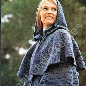Vintage Crochet Pattern Bulky Warm Hooded Cape Jacket Hoodie Wrap PDF Pattern INSTANT Digital DOWNLOAD