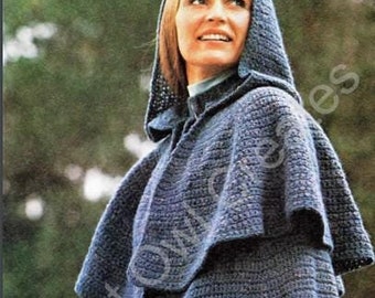 Vintage Crochet Pattern Bulky Warm Hooded Cape Jacket Hoodie Wrap PDF Pattern INSTANT Digital DOWNLOAD