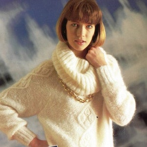 Vintage Knitting Pattern Cowl Neck Pullover Knit Sweater Top Hoodie PDF Instant Digital Download