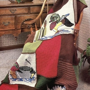 Vintage Crochet Pattern Game Bird Afghan Duck Hunting Masculine Throw Embroidered Blanket PDF Instant Digital Download