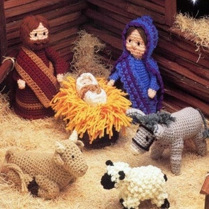 Vintage Christmas Crochet Pattern Nativity Scene Creche 6 piece Set INSTANT Digital DOWNLOAD Baby Jesus, Mary, Joseph, Cow, Donkey, Lamb