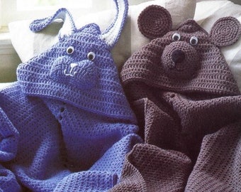 Vintage Baby Blanket Crochet Pattern Blanket Buddies Afghan Hooded Snuggle Cuddle Throw PDF Instant Digital Download