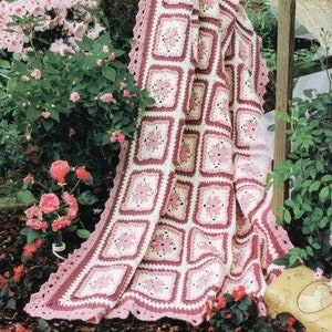 Vintage Crochet Pattern Beautiful Rose Granny Square Afghan Roses Motif Blanket  PDF Instant Digital Download