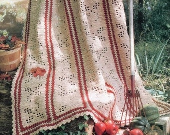 Vintage Filet Crochet Afghan Pattern Falling Leaves Autumn Fall Paneled Throw Blanket PDF Instant Digital Download