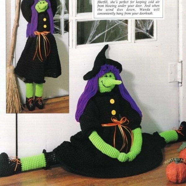 Vintage Crochet Pattern Halloween Witch Door Draft Stopper Decoration PDF Instant Digital Download Stuffed Plush Witch