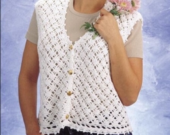 Vintage Crochet Vest Waistcoat Pattern Lacy Cardigan Sweater Sleeveless Knit Top PDF Instant Digital Download