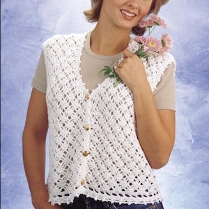Vintage Crochet Vest Waistcoat Pattern Lacy Cardigan Sweater Sleeveless Knit Top PDF Instant Digital Download